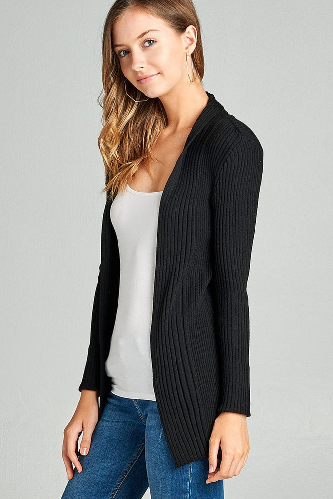SLOANE Long sleeve open front ribbed knit cardigan