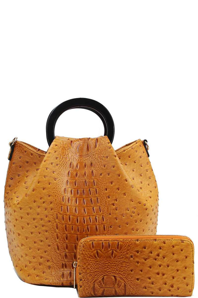MIRIAM 2in1 Croco Pattern Chic Satchel With Long Strap