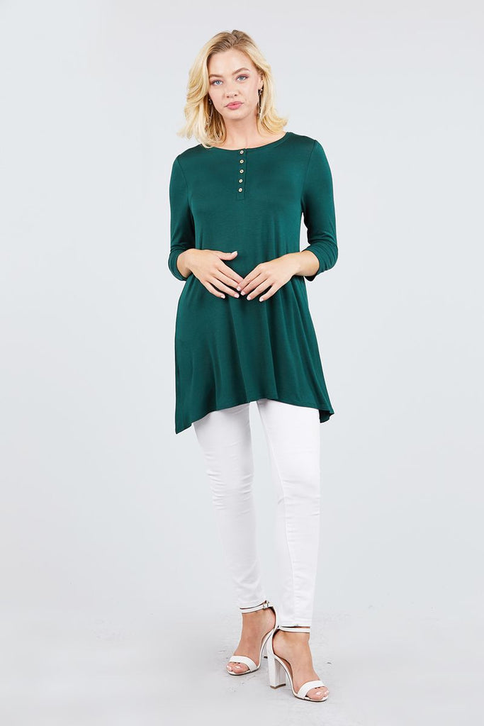 3/4 Sleeve Button Placket Rayon Spandex Top