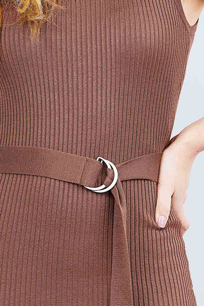 AIDA Sleeveless W/belt Rib Sweater Mini Dress