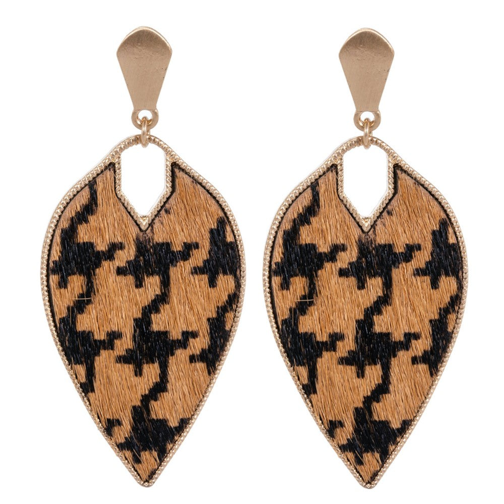Genuine Leather Leopard Print Inverted Teardrop Earrings