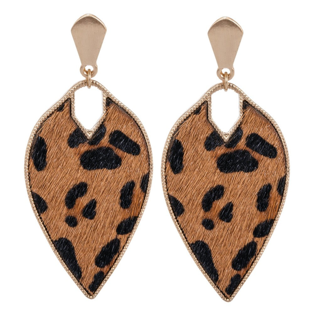 Genuine Leather Leopard Print Inverted Teardrop Earrings
