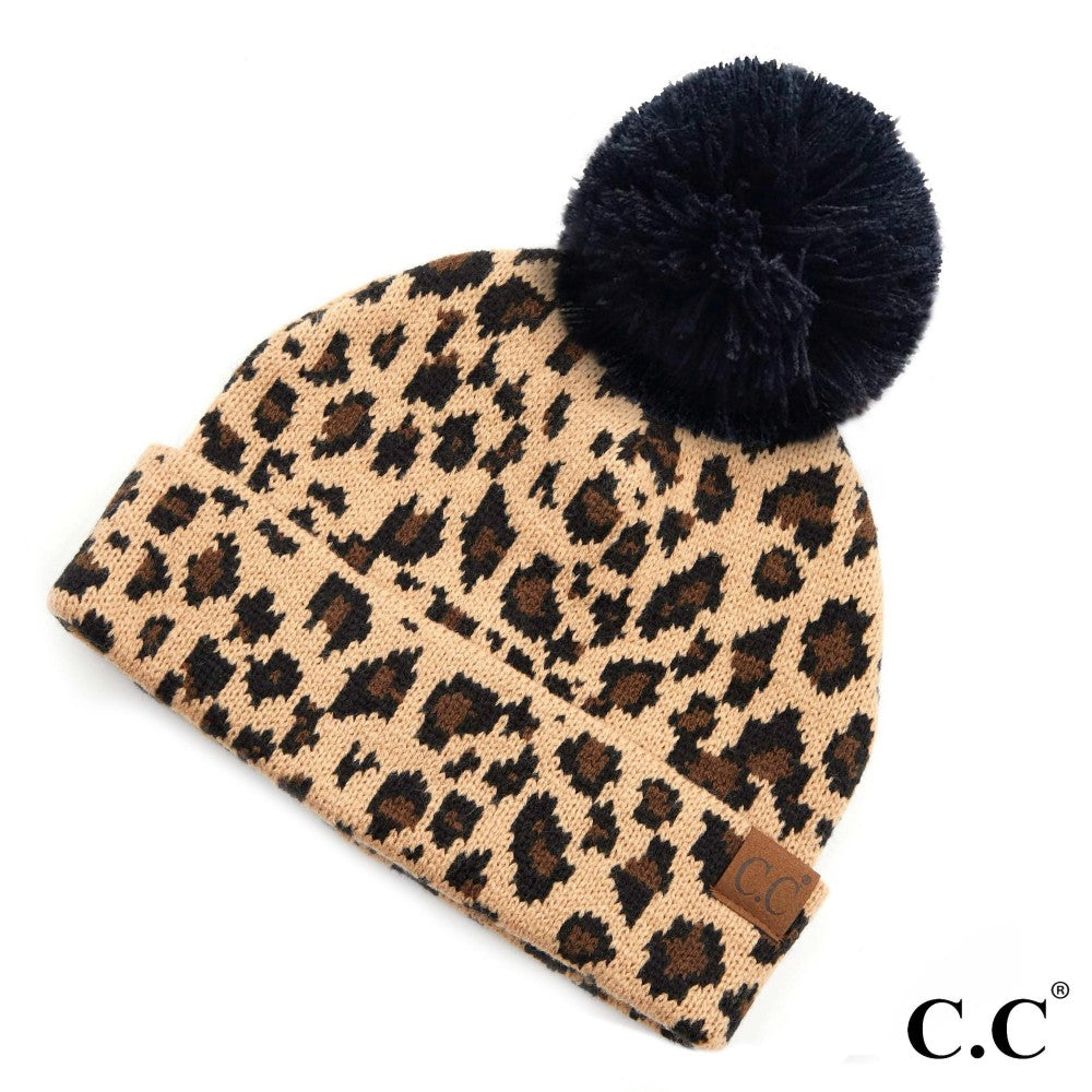 LEOPARD CC HAT Leopard Print Cuff Knit Beanie One fits most