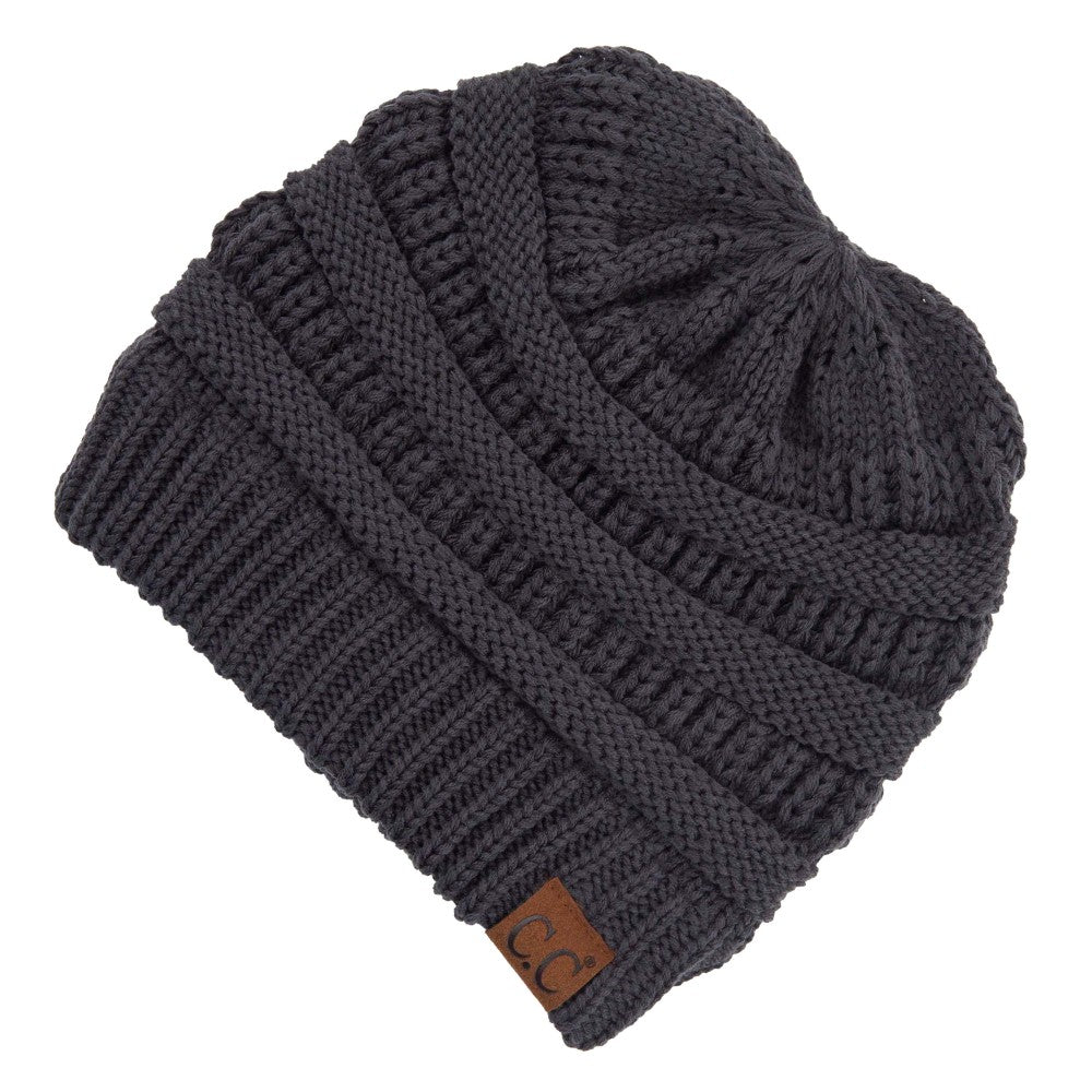CC CCB Ribbed Knit Beanie Criss Cross Ponytail Detail Multiple Ways