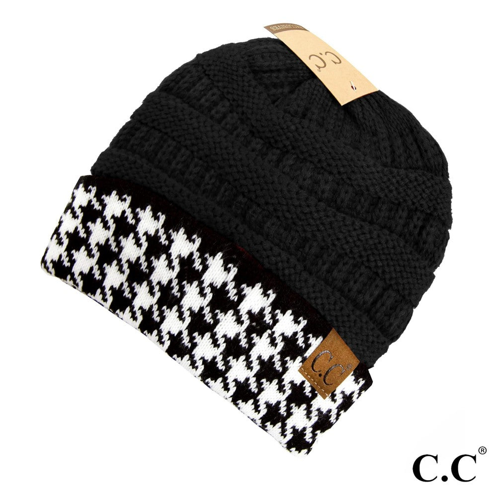 CC HAT Houndstooth Cuff Knit Beanie One fits most