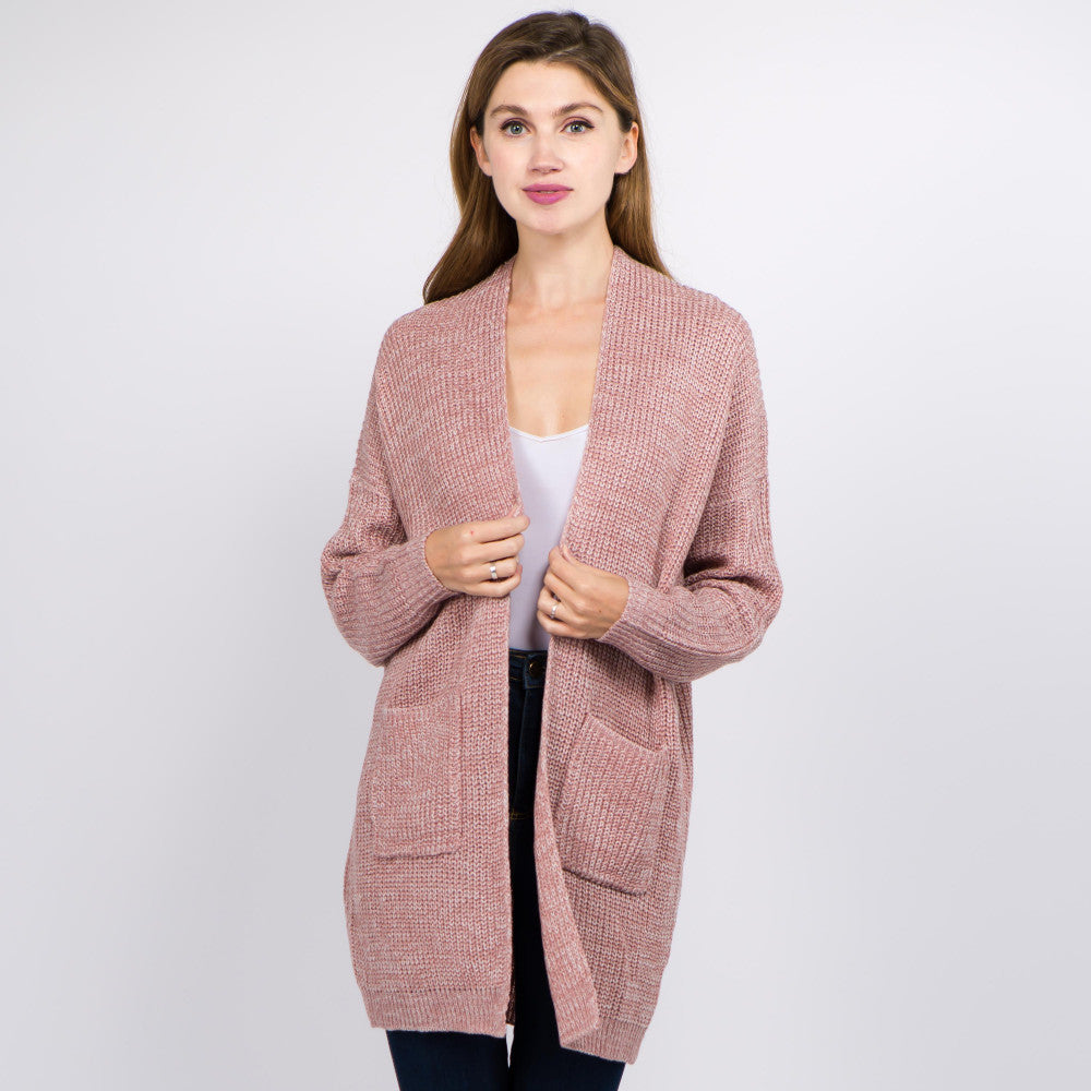 Solid Heather Knit Cardigan Pockets One fits most