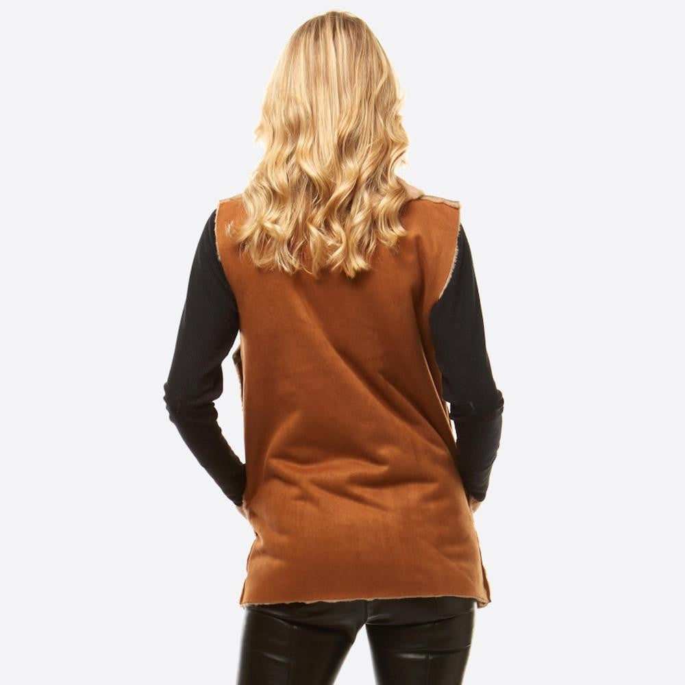 Faux Fur Lined Suede Vest Pockets One fits most