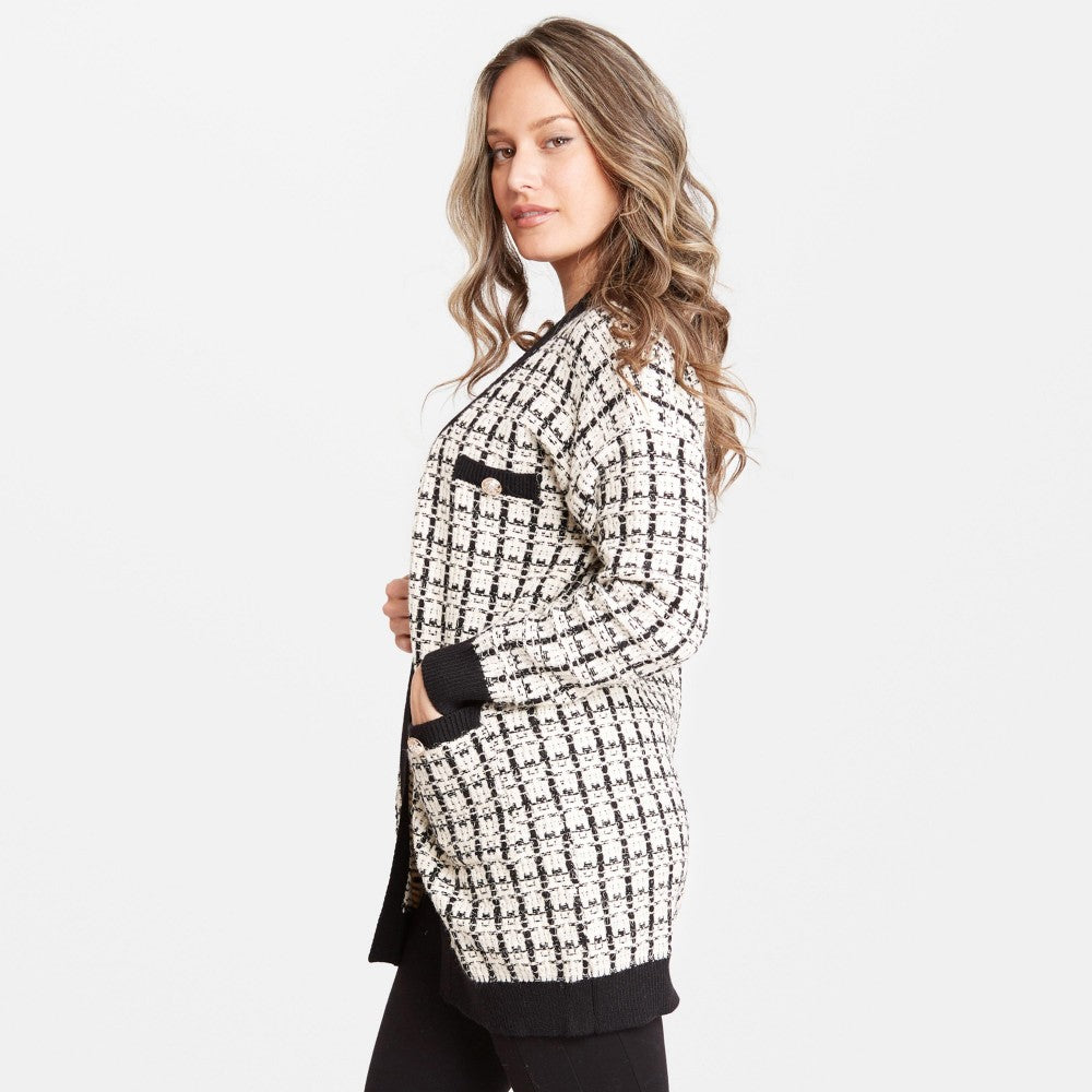 Women's Tweed Knit Cardigan Front Pockets One fits most