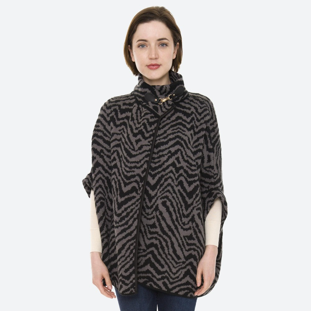 Women's Zebra Print Knit Poncho Sweater One fits most