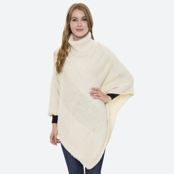 Women's Solid Turtleneck Knit Poncho One fits most