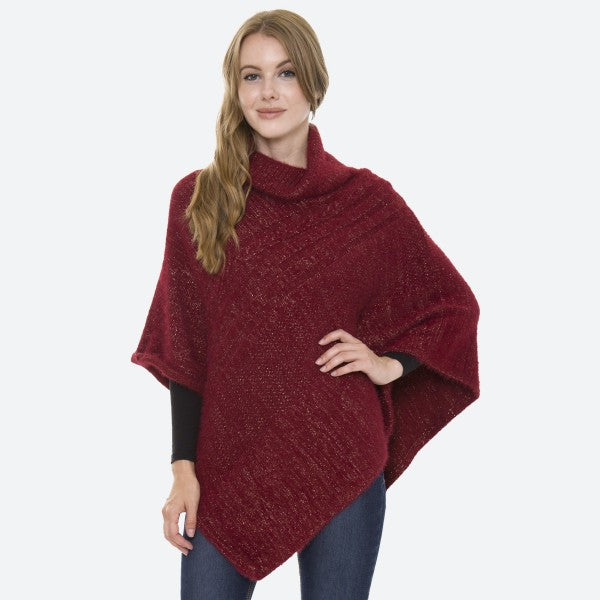 Women's Solid Turtleneck Knit Poncho One fits most