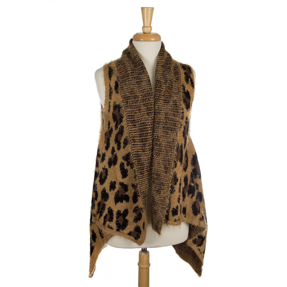 Fuzzy Knit Leopard Print Vest One fits most