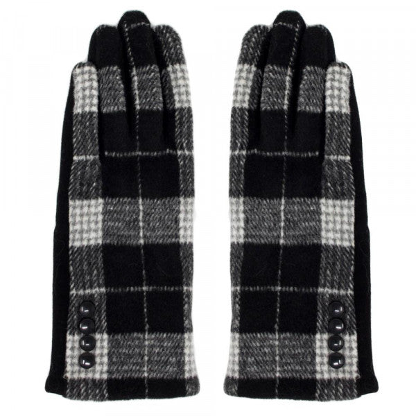 Plaid Gloves Button Cuff Detail One fits most