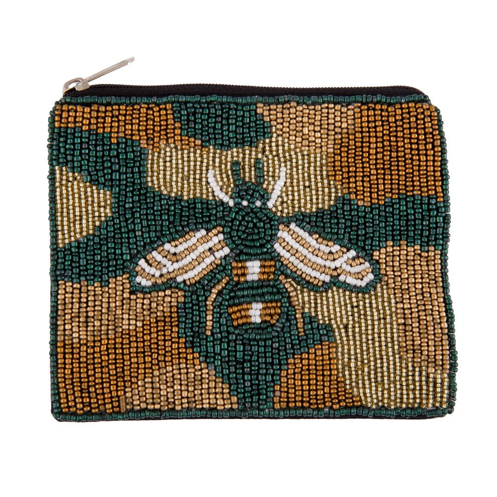 Seed Beaded Camouflage Bee Canvas Pouch
