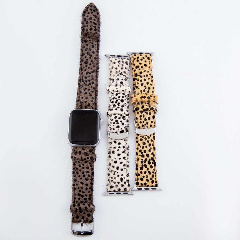 Adjustable Genuine Leather Cheetah Print Cow Hide Smart Watch Band