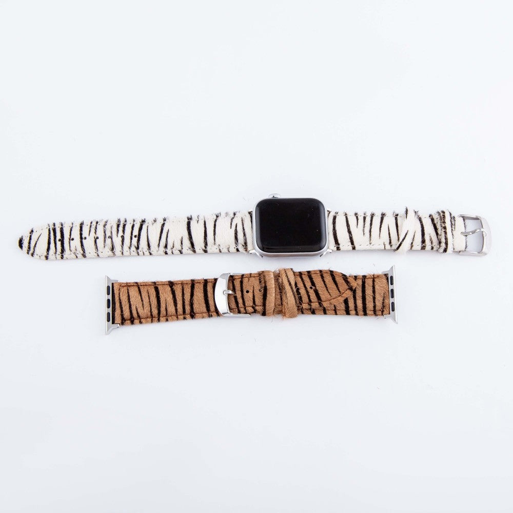 Adjustable Genuine Leather Zebra Print Cow Hide Smart watch bracelet