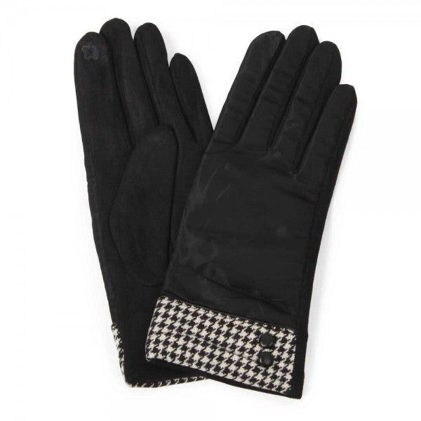 Faux Suede Smart Touch Gloves Houndstooth Print Cuff Touchscreen