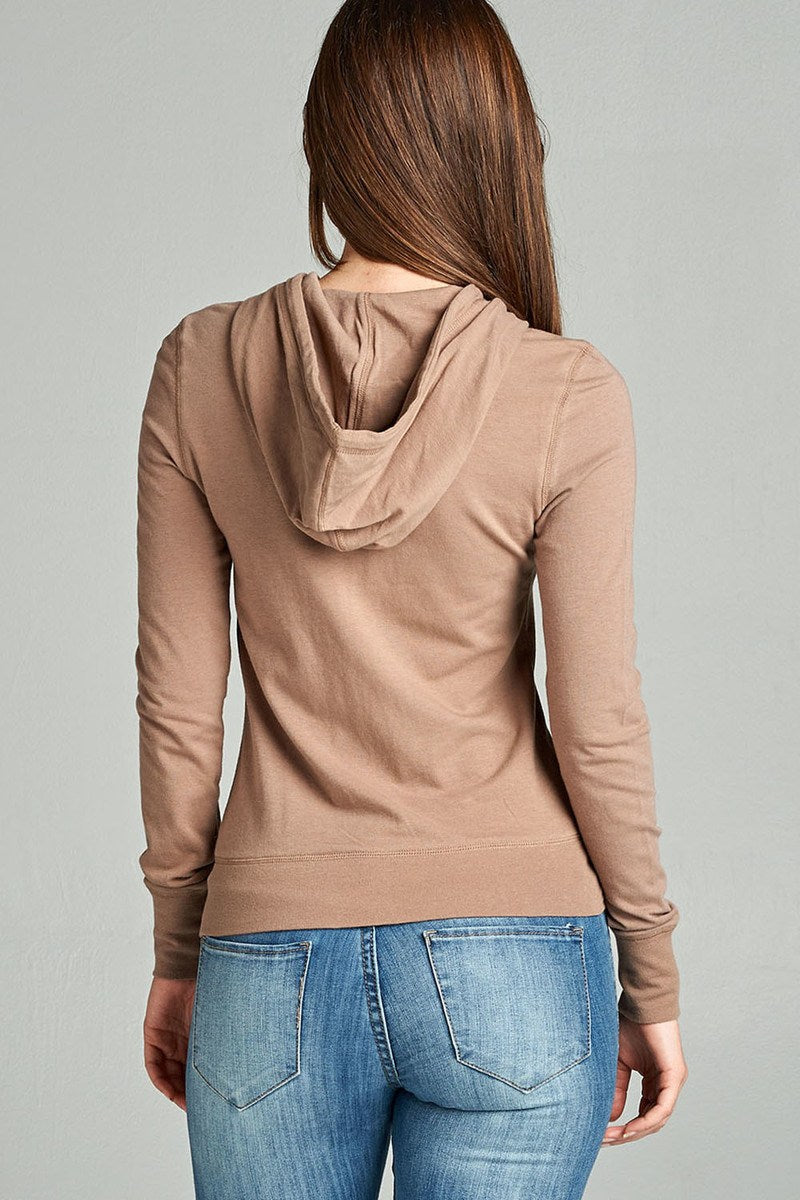 ALONDRA full zip-up closure hoodie w/long sleeves and lined drawstring hood
