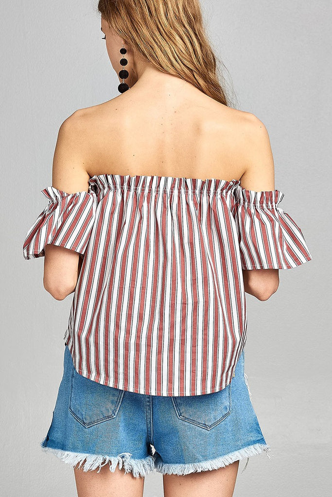 DANA Short sleeve off the shoulder multi stripe top