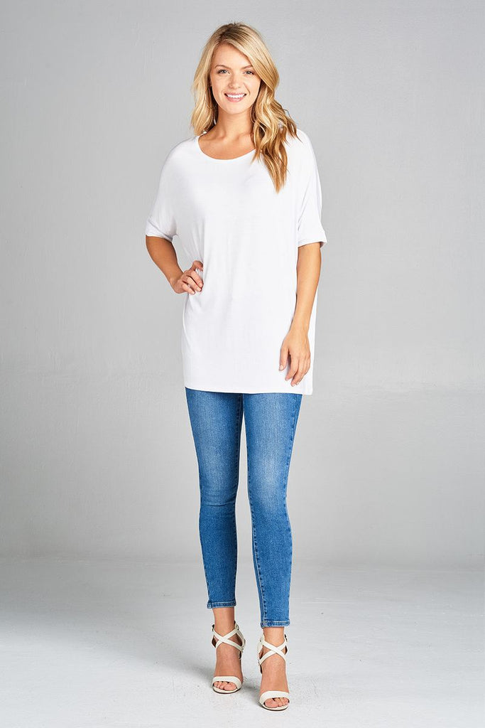 TERRY Elbow sleeve round neck jersey tunic top