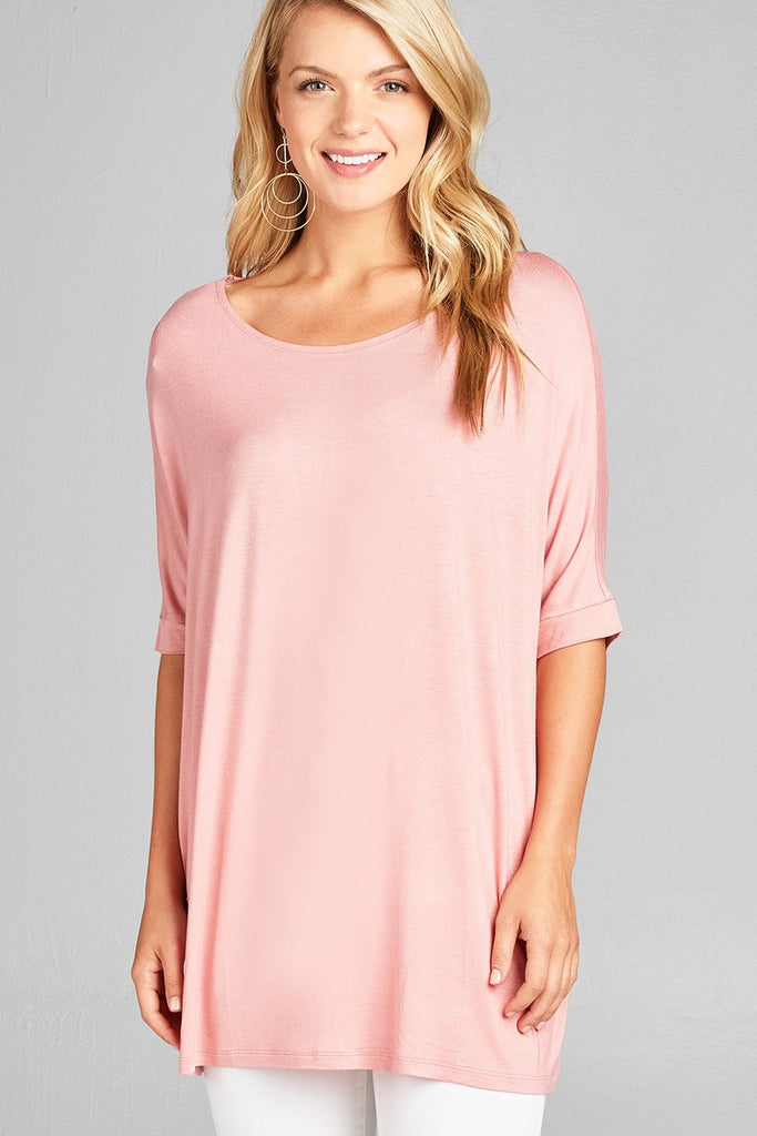 TERRY Elbow sleeve round neck jersey tunic top