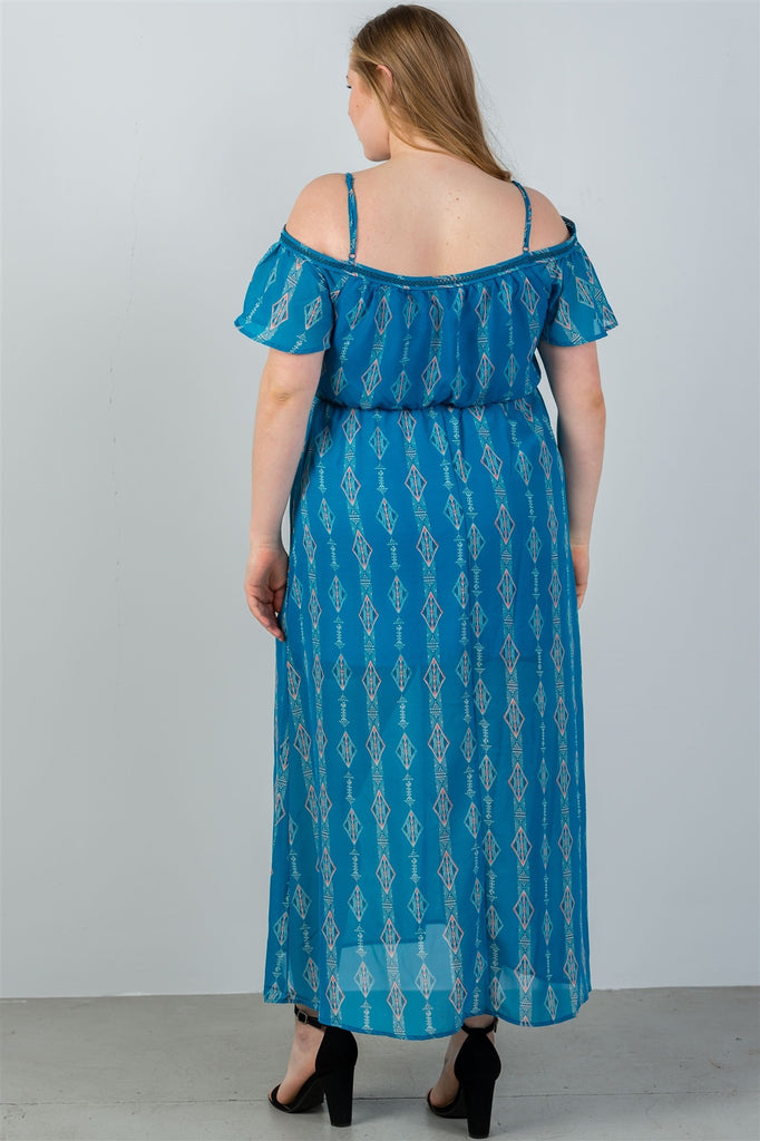 LILY Blue cold shoulder maxi dress