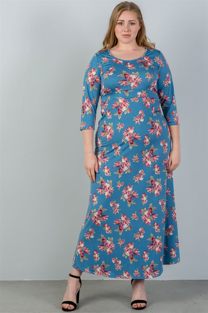 GIANNA Sky blue & floral print maxi dress