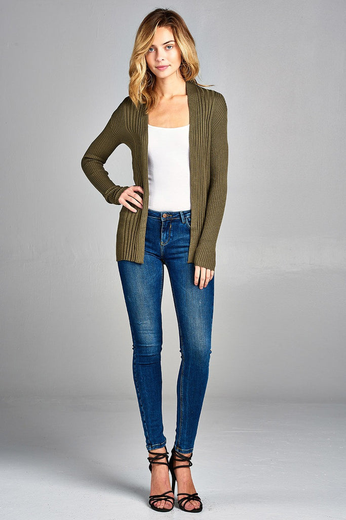 SLOANE Long sleeve open front ribbed knit cardigan