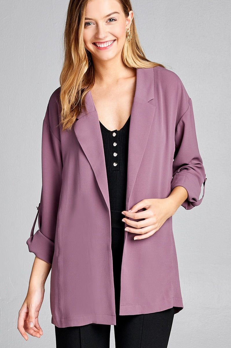 ALINA Ladies fashion 3/4 roll up sleeve open front woven jacket