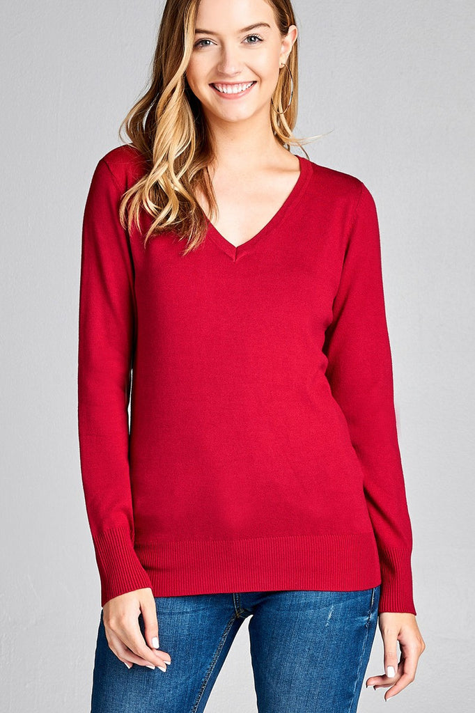 GRACIE Long sleeve v-neck classic sweater