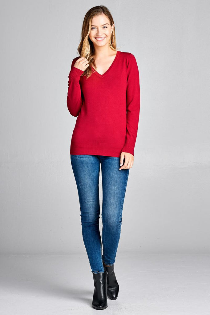 GRACIE Long sleeve v-neck classic sweater