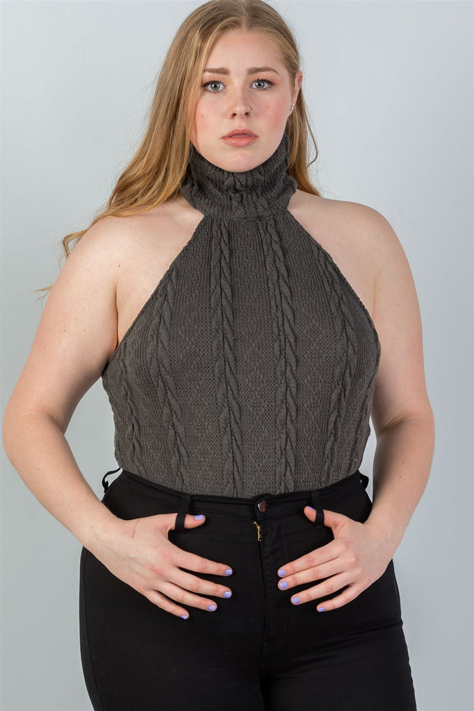 JENA Cable knit turtleneck sleeveless bodysuit