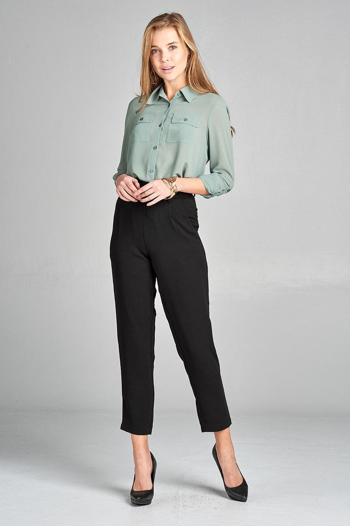 RUBY Long sleeve front pocket chiffon blouse