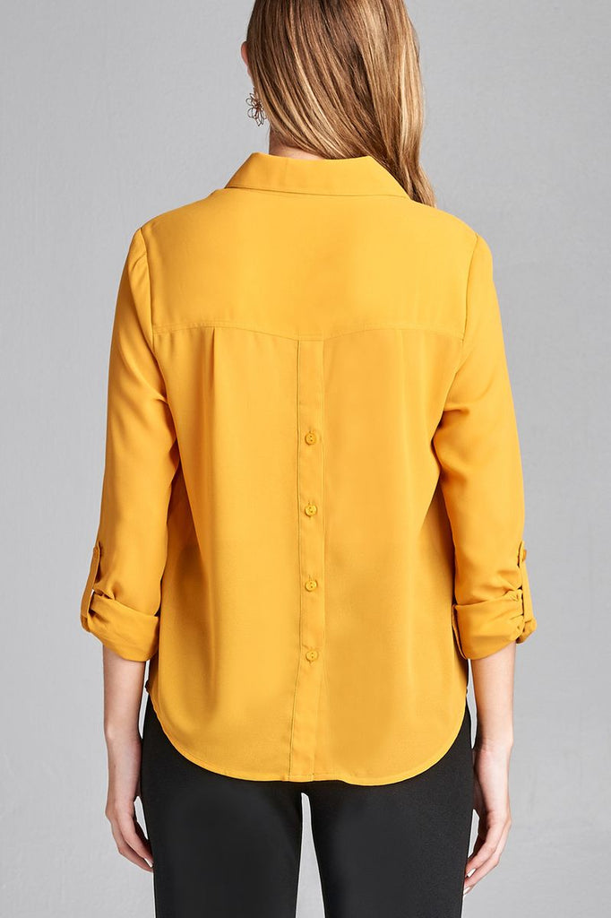 SABRINA Long sleeve front pocket chiffon blouse