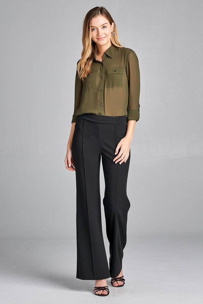 SABRINA Long sleeve front pocket chiffon blouse