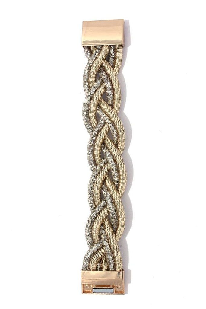 Twisted metallic rhinestone magnetic bracelet