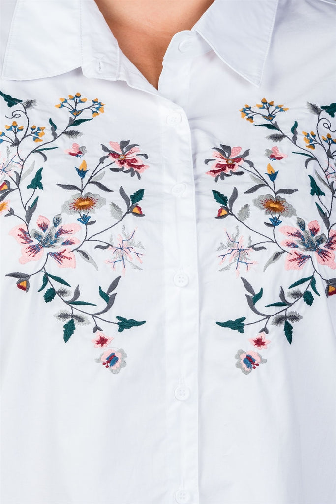 ADDISON Floral embroidered button down shirt