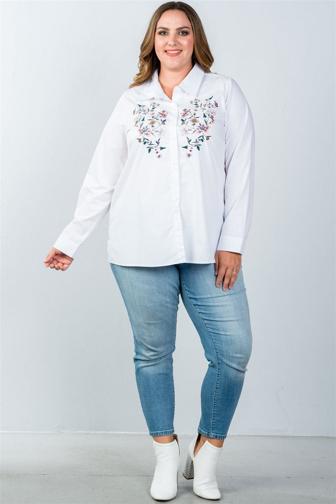 ADDISON Floral embroidered button down shirt