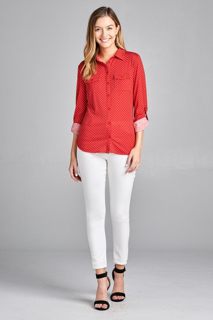 JACKIE 3/4 roll up sleeve front pocket detail shirts