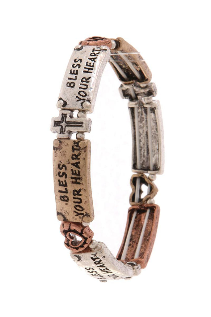 BLESS YOUR HEART Engraved stretch bracelet