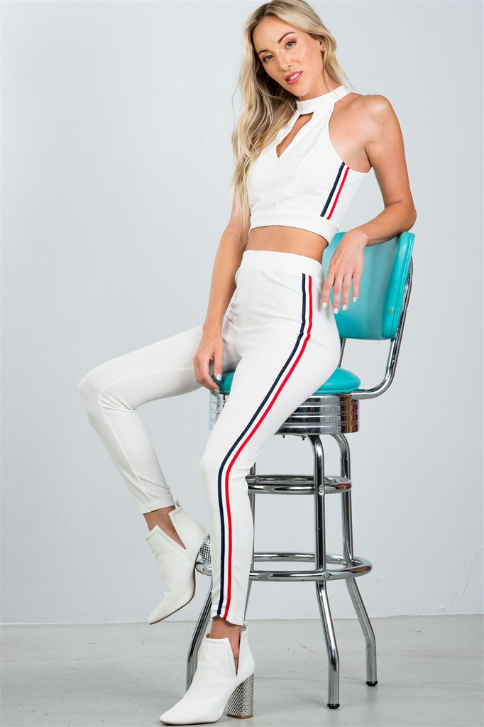 WENDY Crop top and matching pants with side contrast stripe