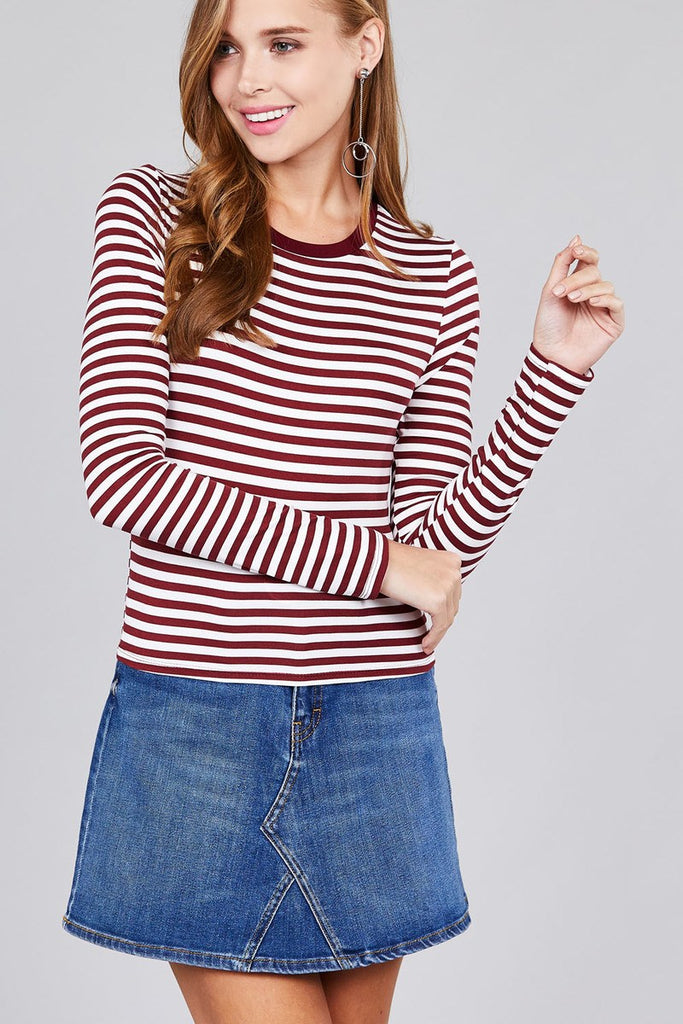 HESTER Long sleeve crew neck striped top