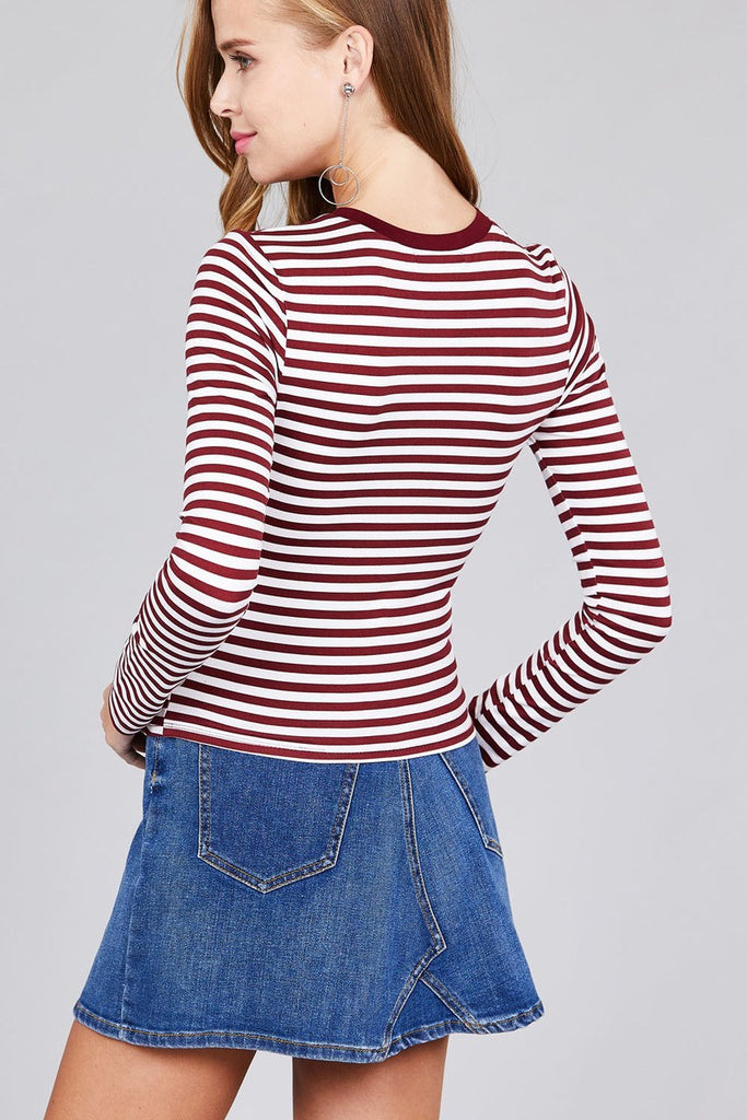 HESTER Long sleeve crew neck striped top