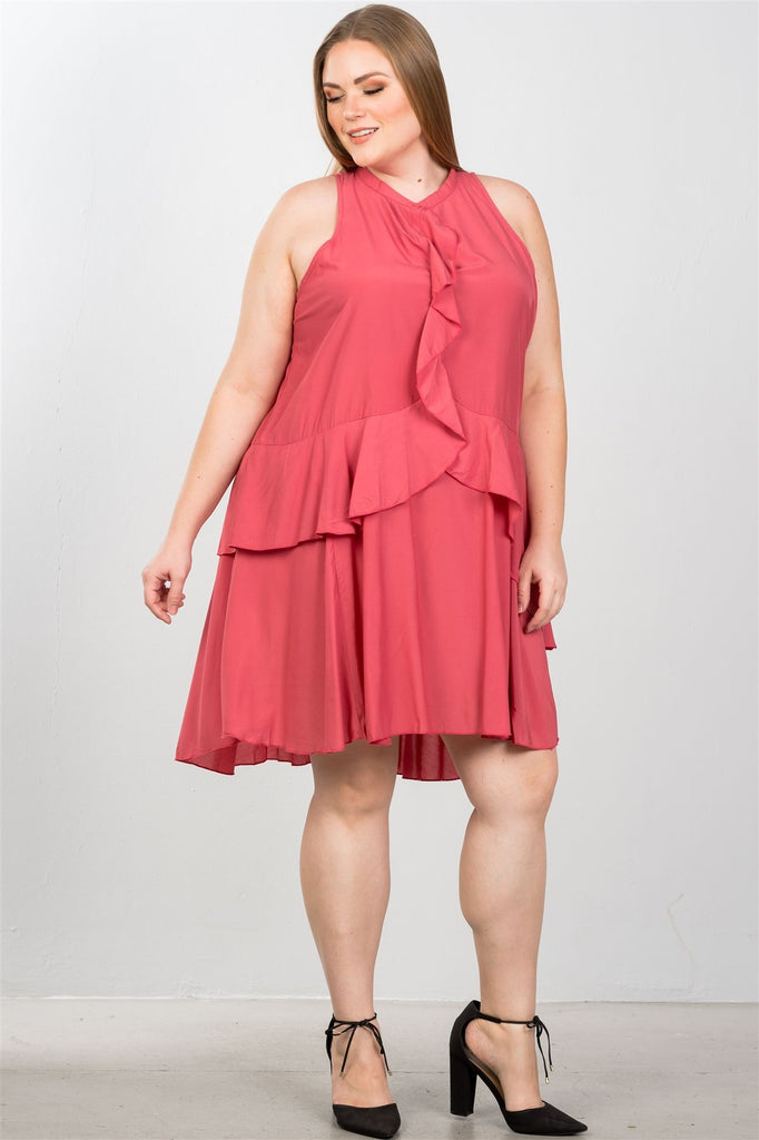 NORA Draped-ruffle front sleeveless swing mini dress