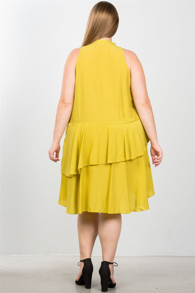 LACIE Draped-ruffle front sleeveless swing mini dress