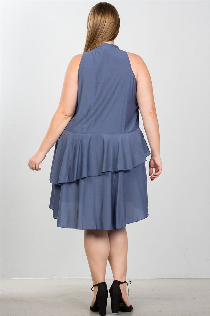 CRYSTI Draped-ruffle front sleeveless swing mini dress