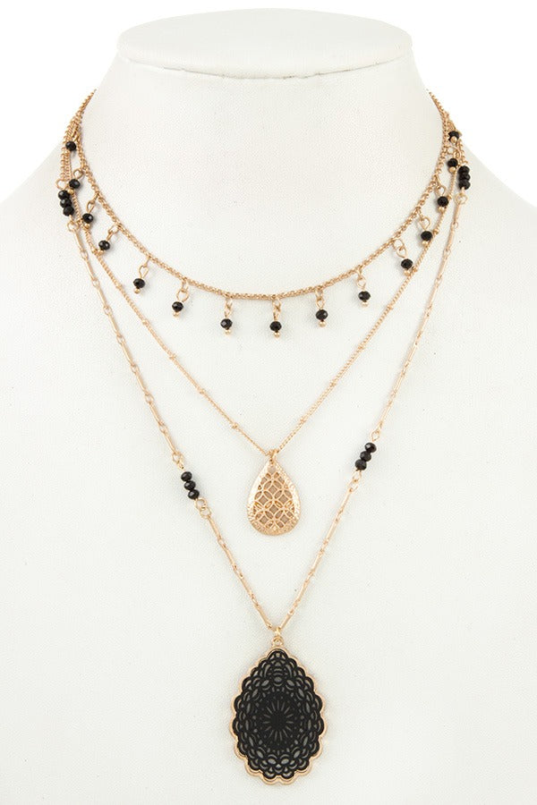 Multi row beaded filigree pendant necklace