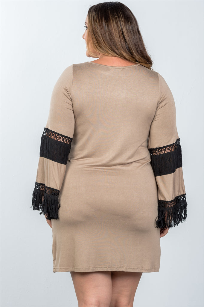EMMA Boho mocha black contrast crochet mini dress