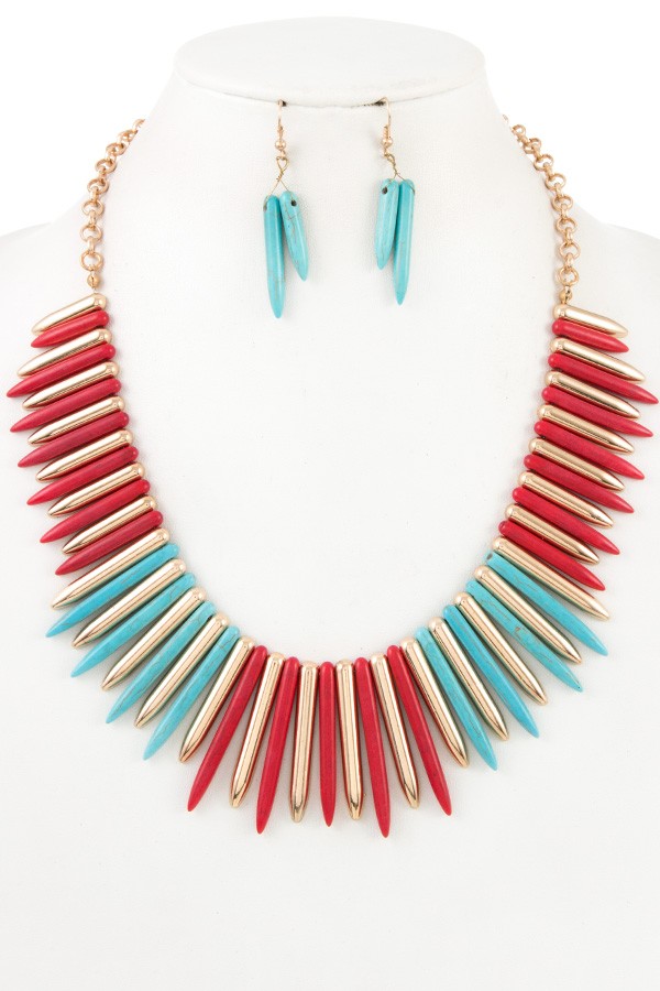 Gemstone spike necklace set
