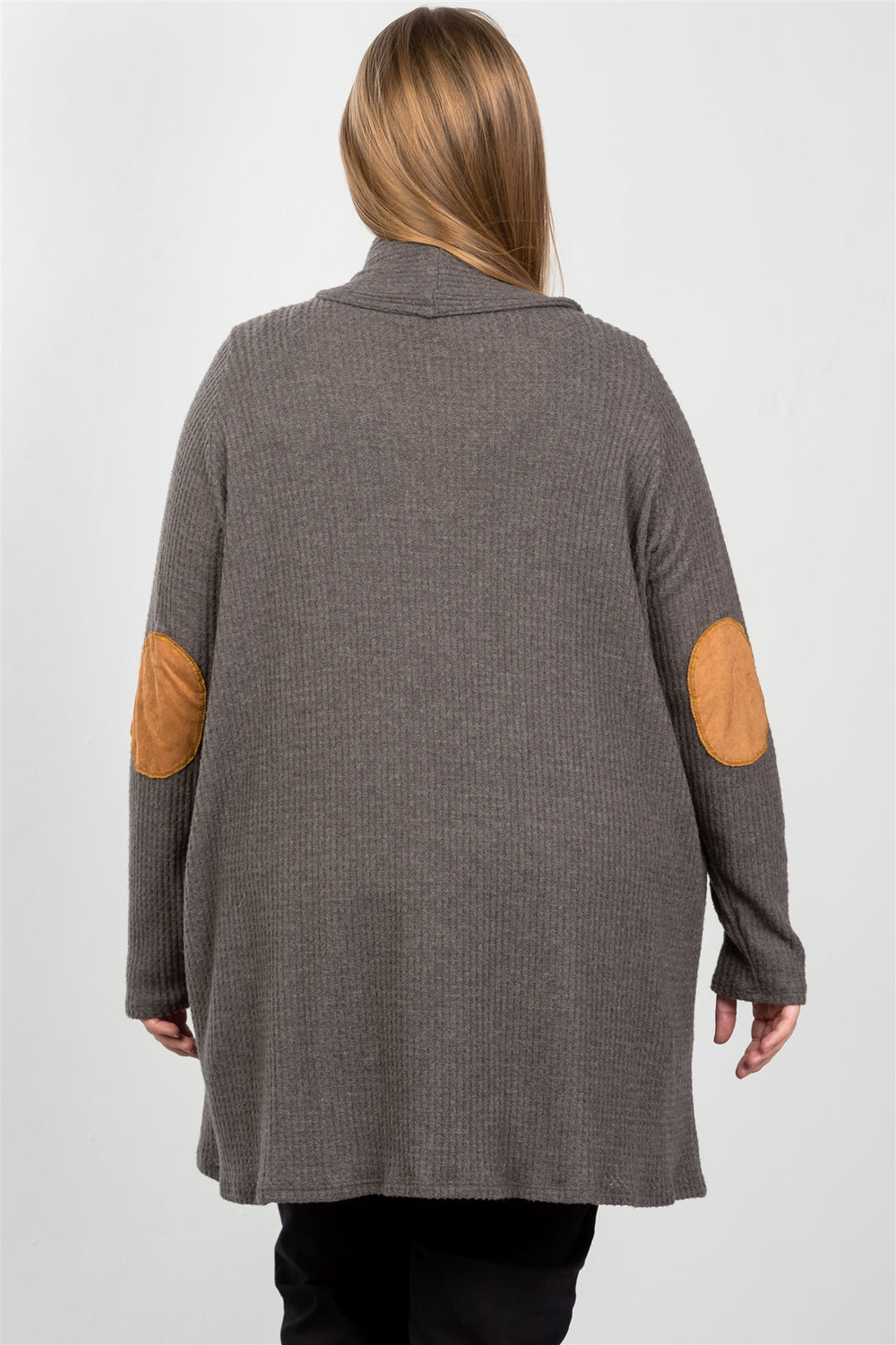 IONA Charcoal elbow patch open cardigan